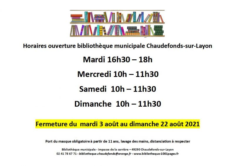 BibliothÈque Horaires Douverture ÉtÉ 2021